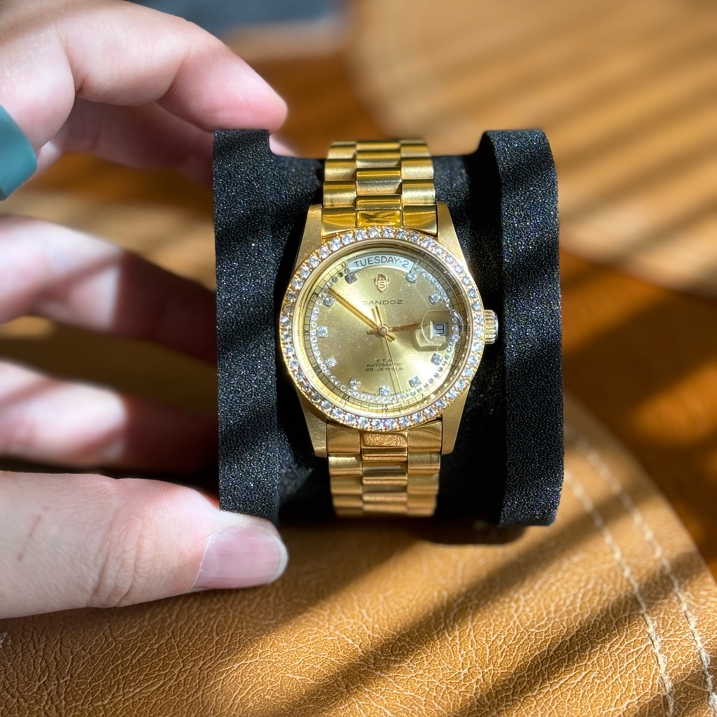 Sandoz Gold Watch With Genuine Diamond Accents